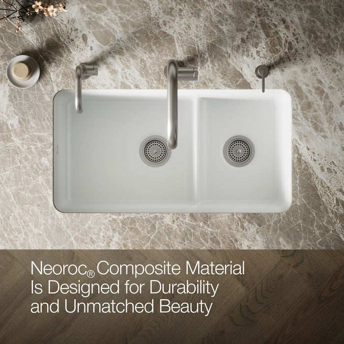 KOHLER K-27786 Cairn Smart Divide 33-1/2" undermount double-bowl kitchen sink, matte white - view 4