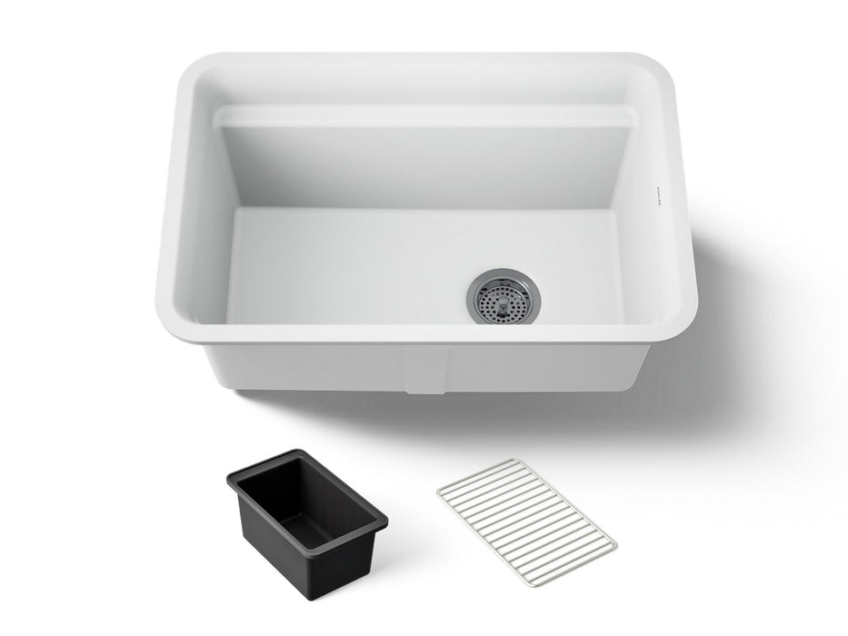 KOHLER K-27787 Cairn 27-1/2" undermount single-bowl utility sink, matte white