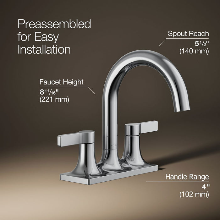 KOHLER K-28124-4N Venza Centerset bathroom sink faucet, 0.5 gpm, polished chrome - view 3