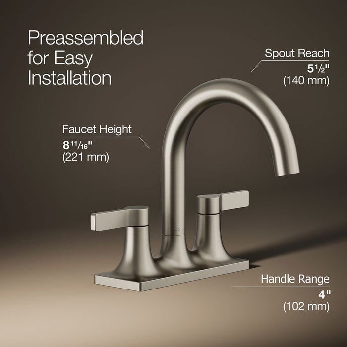 KOHLER K-28124-4N Venza Centerset bathroom sink faucet, 0.5 gpm, vibrant brushed nickel - view 3