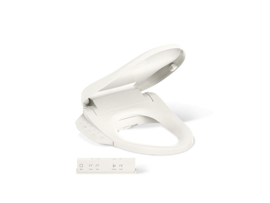 KOHLER K-28229 PureWash E725 Elongated bidet toilet seat with remote control, biscuit