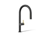 KOHLER K-28268 Components Pull-down kitchen sink faucet with two-function sprayhead, matte black with brushed moderne brass