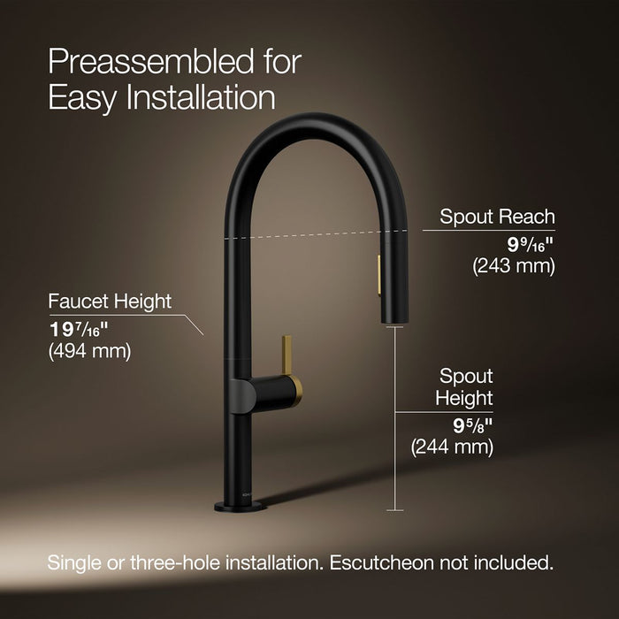 KOHLER K-28268 Components Pull-down kitchen sink faucet with two-function sprayhead, matte black with brushed moderne...
