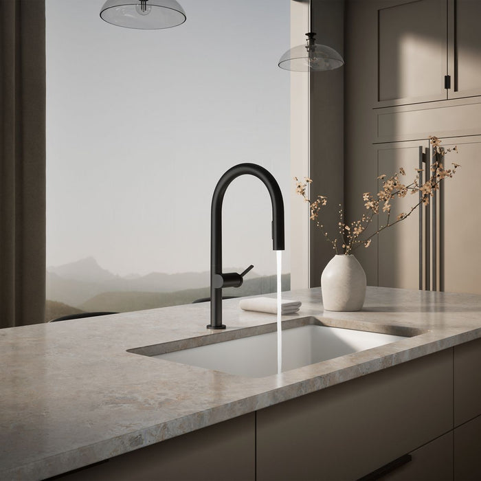 KOHLER K-28268 Components Pull-down kitchen sink faucet with two-function sprayhead, matte black - view 2
