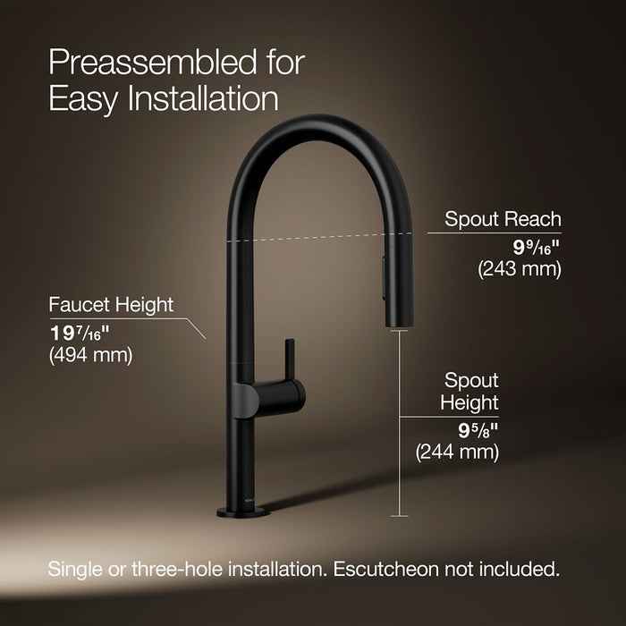 KOHLER K-28268 Components Pull-down kitchen sink faucet with two-function sprayhead, matte black - view 4