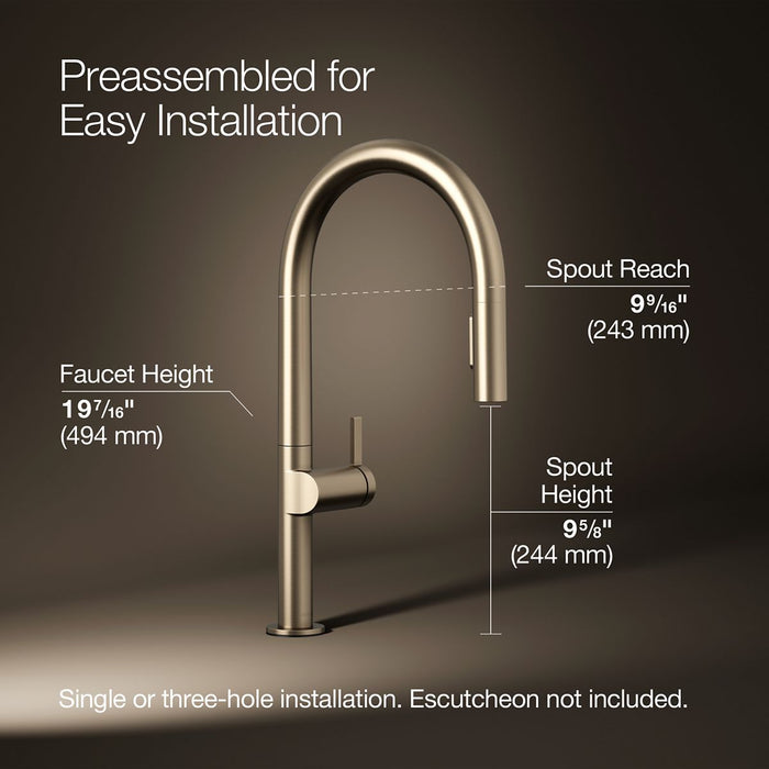 KOHLER K-28268 Components Pull-down kitchen sink faucet with two-function sprayhead