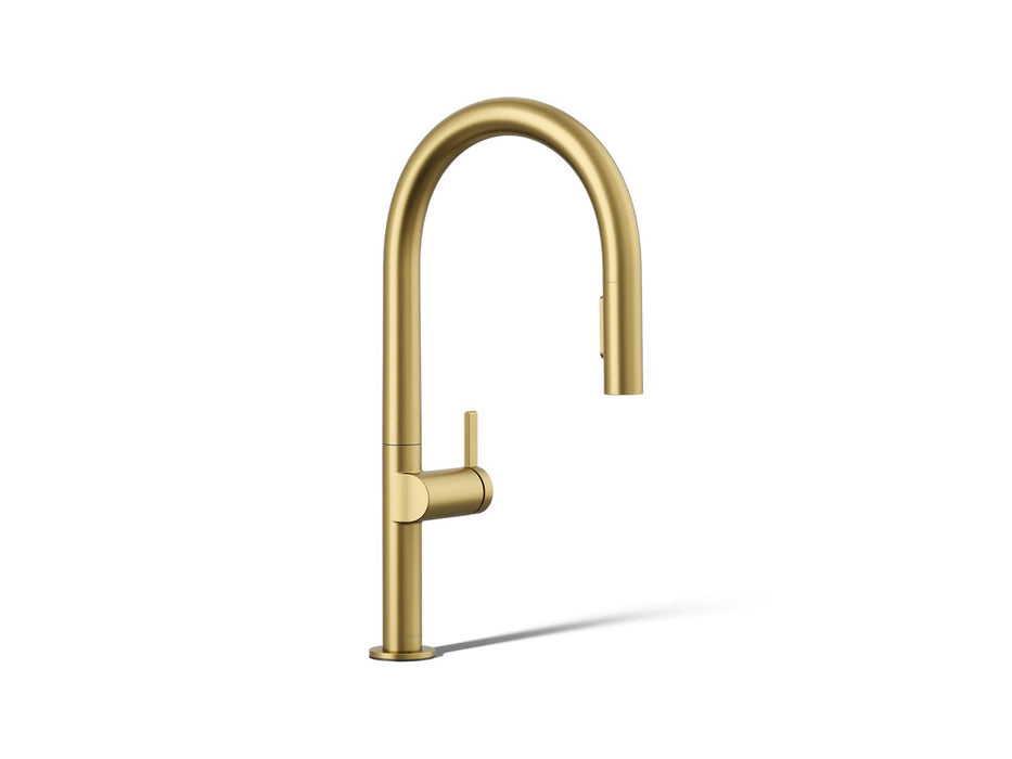 KOHLER K-28268 Components Pull-down kitchen sink faucet with two-function sprayhead, vibrant brushed moderne brass