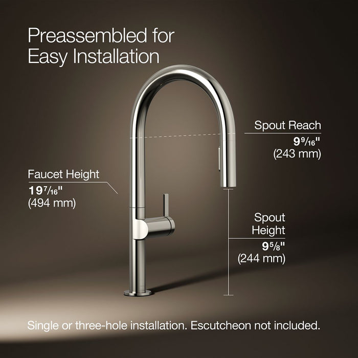 KOHLER K-28268 Components Pull-down kitchen sink faucet with two-function sprayhead