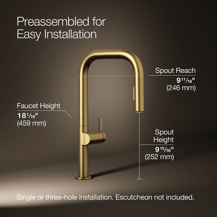 KOHLER K-28269 Components Pull-down kitchen sink faucet with two-function sprayhead, vibrant brushed moderne brass - view 5