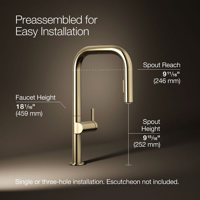 KOHLER K-28269 Components Pull-down kitchen sink faucet with two-function sprayhead, vibrant french gold - view 4