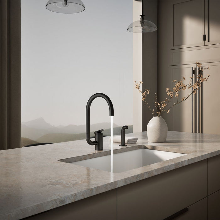 KOHLER K-28272 Components Single-handle kitchen sink faucet with two-function extended-reach spout and side sprayer,...