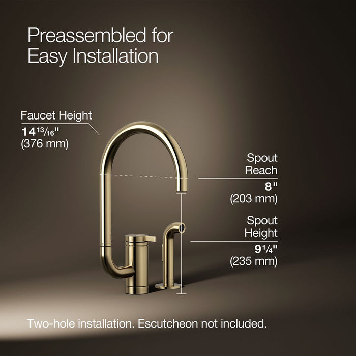 KOHLER K-28272 Components Single-handle kitchen sink faucet with two-function extended-reach spout and side sprayer,...
