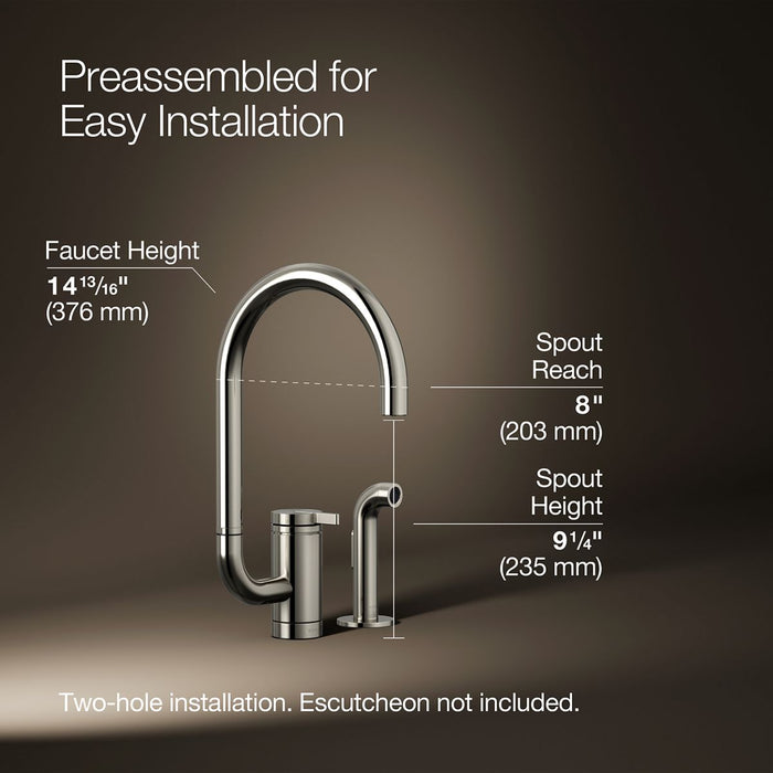 KOHLER K-28272 Components Single-handle kitchen sink faucet with two-function extended-reach spout and side sprayer