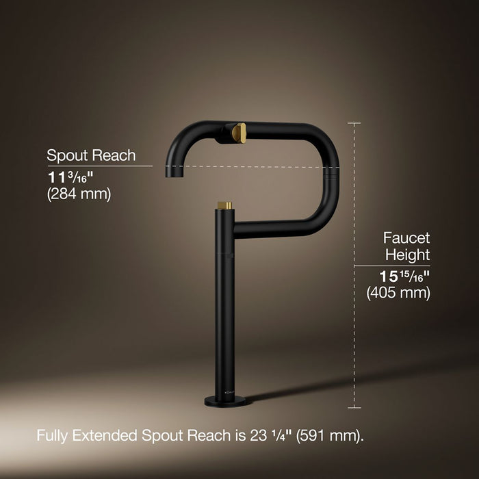 KOHLER K-28275 Components Deck-mount Pot Filler, matte black with brushed moderne brass - view 4