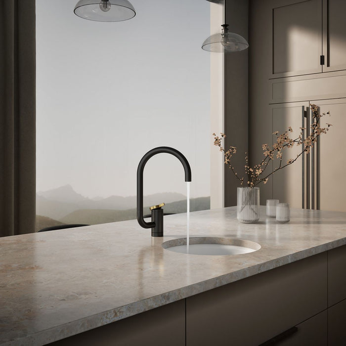 KOHLER K-28277 Components Single-handle bar sink faucet with two-function extended-reach spout, matte black with brushed...
