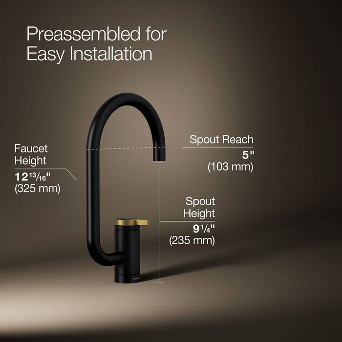 KOHLER K-28277 Components Single-handle bar sink faucet with two-function extended-reach spout, matte black with brushed...