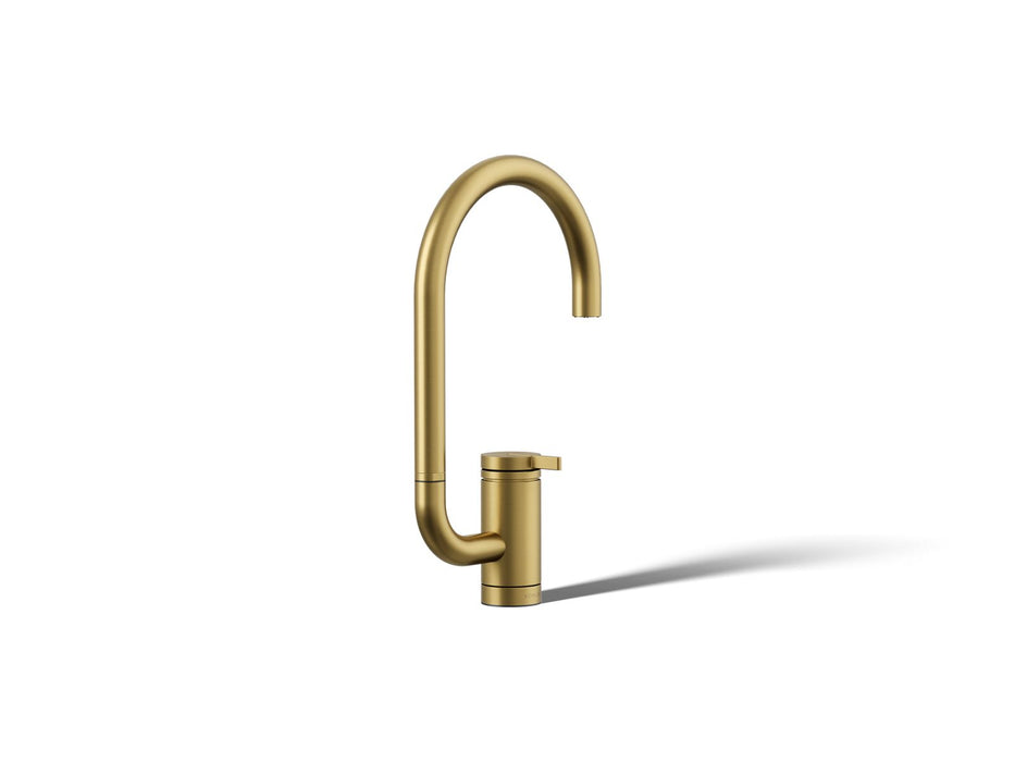 KOHLER K-28277 Components Single-handle bar sink faucet with two-function extended-reach spout, vibrant brushed moderne brass