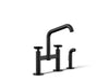 KOHLER K-28665-3 Billet Two-hole bridge kitchen sink faucet with side sprayer, matte black