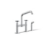 KOHLER K-28665-3 Billet Two-hole bridge kitchen sink faucet with side sprayer, polished chrome