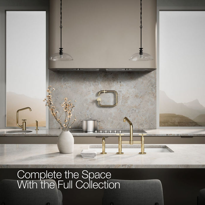 KOHLER K-28665-3 Billet Two-hole bridge kitchen sink faucet with side sprayer, vibrant french gold - view 4