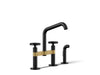 KOHLER K-28665-9 Billet Two-hole bridge kitchen sink faucet with side sprayer, matte black with brushed moderne brass
