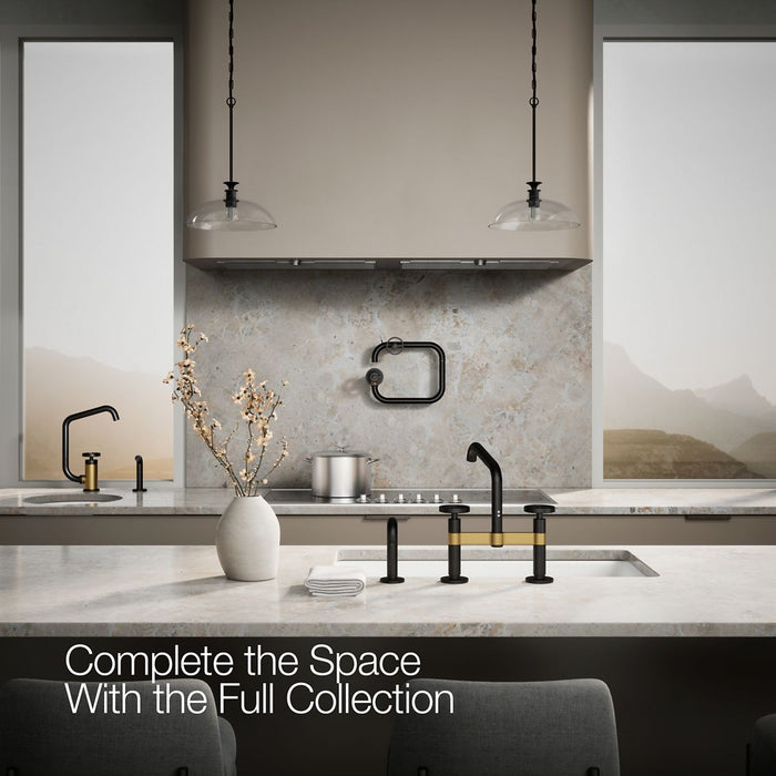 KOHLER K-28665-9 Billet Two-hole bridge kitchen sink faucet with side sprayer, matte black with brushed moderne brass -...
