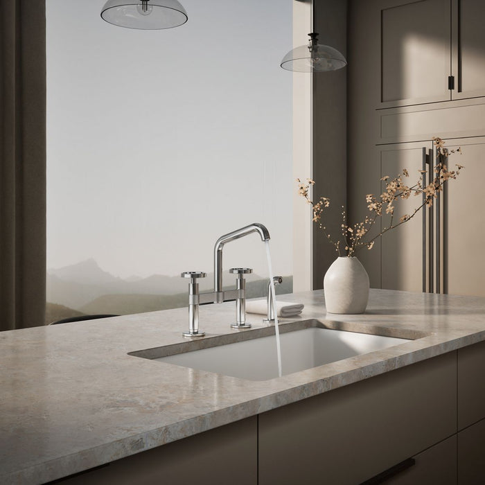 KOHLER K-28665-9 Billet Two-hole bridge kitchen sink faucet with side sprayer, polished chrome - view 5