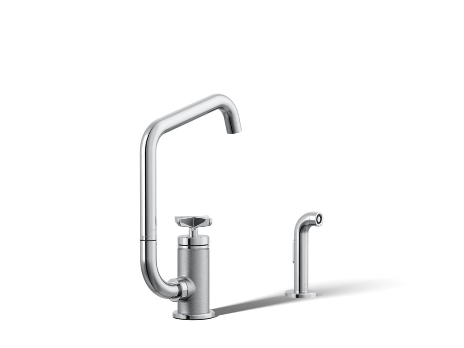 KOHLER K-28667-3 Billet Single-handle bar sink faucet with two-function extended-reach spout and side sprayer, polished...