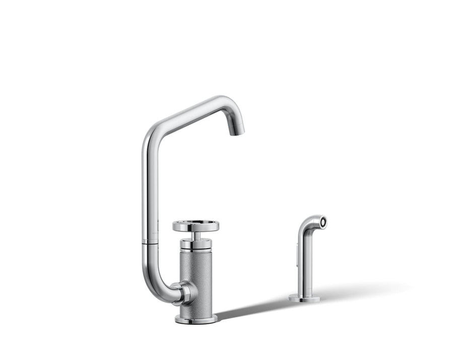 KOHLER K-28667-9 Billet Single-handle bar sink faucet with two-function extended-reach spout and side sprayer, polished...
