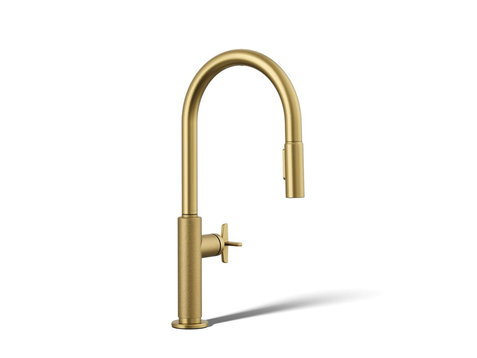 KOHLER K-28669-3 Billet Pull-down kitchen sink faucet with two-function sprayhead, vibrant brushed moderne brass