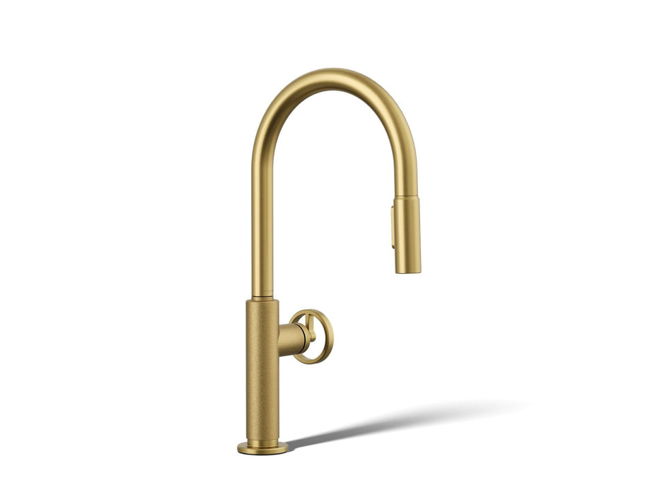KOHLER K-28669-9 Billet Pull-down kitchen sink faucet with two-function sprayhead, vibrant brushed moderne brass