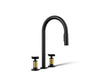 KOHLER K-28671-3 Billet Pull-down kitchen sink faucet with two-function sprayhead, matte black with brushed moderne brass