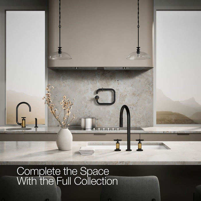 KOHLER K-28671-3 Billet Pull-down kitchen sink faucet with two-function sprayhead, matte black with brushed moderne brass...