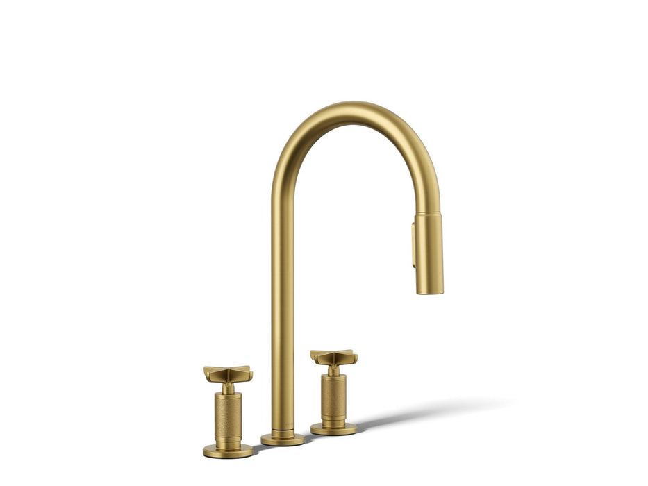 KOHLER K-28671-3 Billet Pull-down kitchen sink faucet with two-function sprayhead, vibrant brushed moderne brass