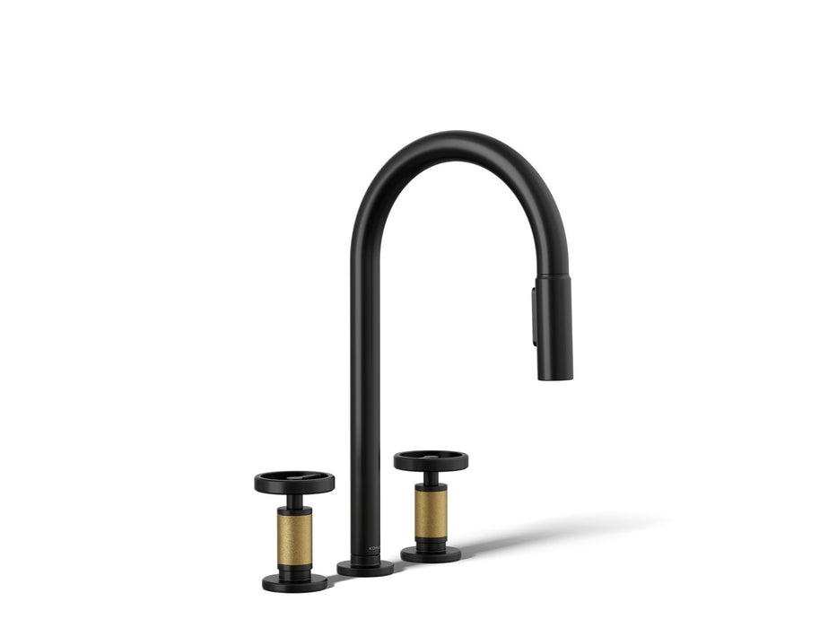 KOHLER K-28671-9 Billet Pull-down kitchen sink faucet with two-function sprayhead, matte black with brushed moderne brass