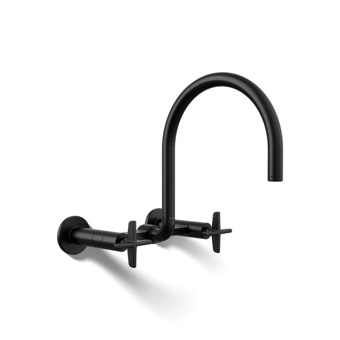 KOHLER K-28672-3 Billet Two-hole wall-mount bridge kitchen sink faucet, matte black - view 5