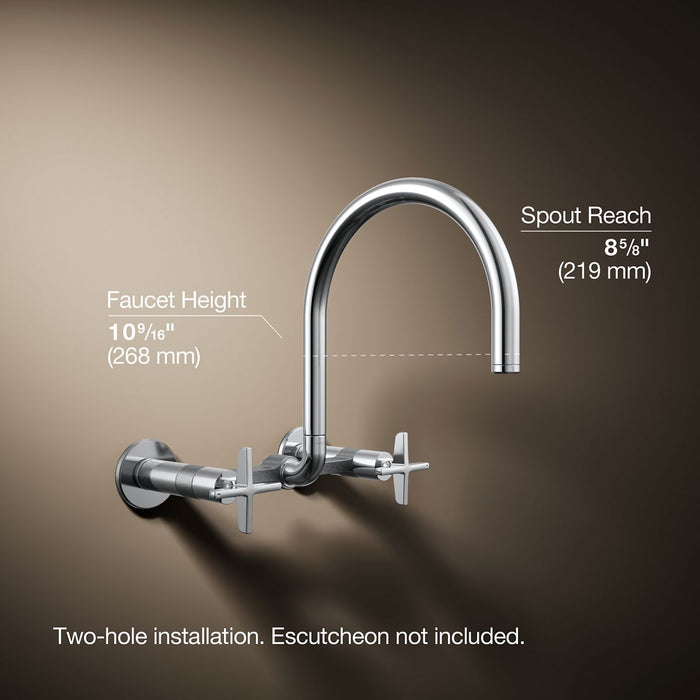 KOHLER K-28672-3 Billet Two-hole wall-mount bridge kitchen sink faucet