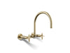 KOHLER K-28672-3 Billet Two-hole wall-mount bridge kitchen sink faucet, vibrant french gold