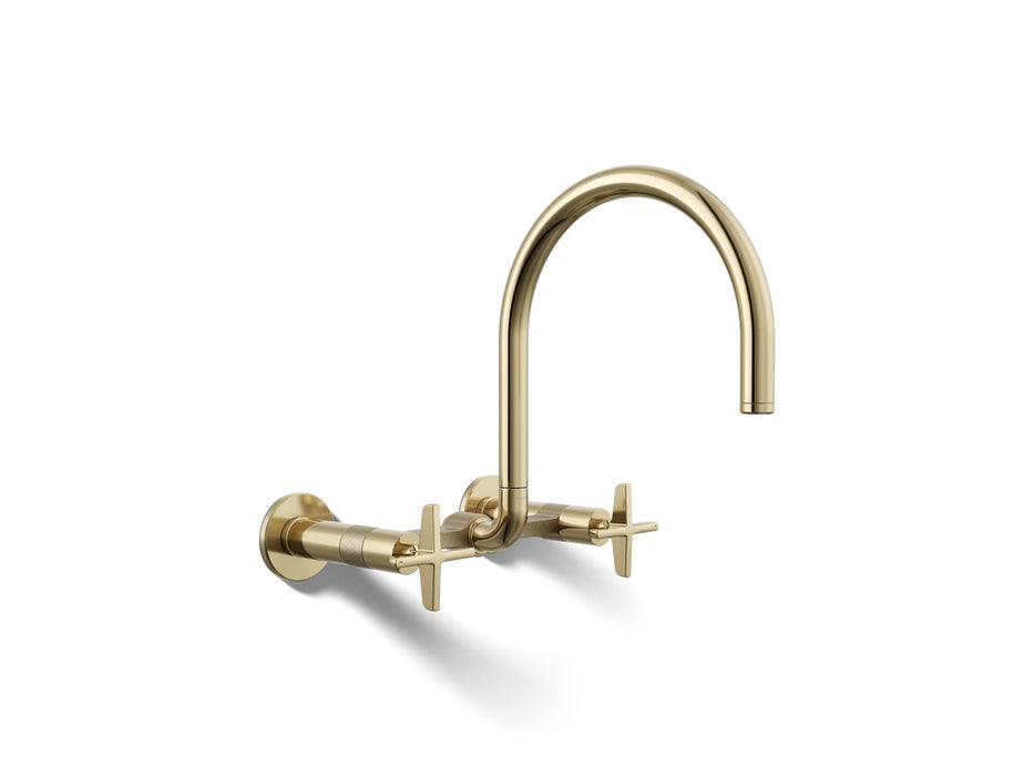 KOHLER K-28672-3 Billet Two-hole wall-mount bridge kitchen sink faucet, vibrant french gold