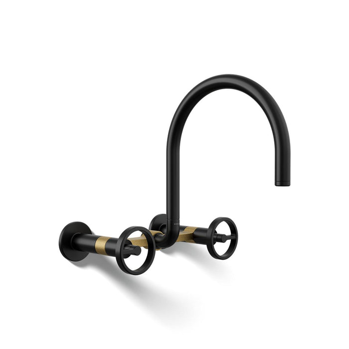 KOHLER K-28672-9 Billet Two-hole wall-mount bridge kitchen sink faucet
