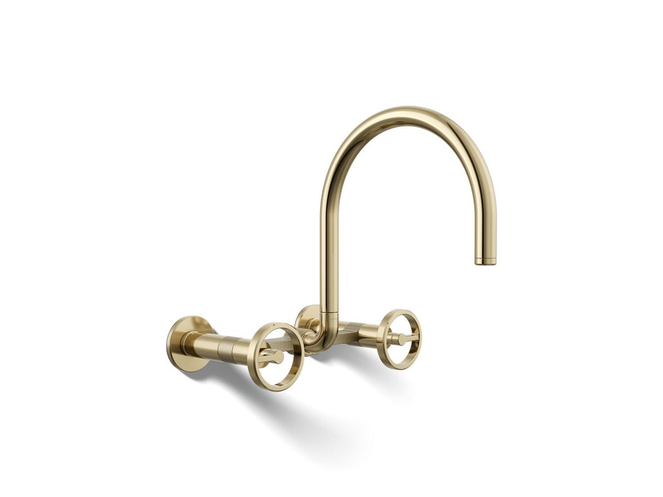 KOHLER K-28672-9 Billet Two-hole wall-mount bridge kitchen sink faucet, vibrant french gold