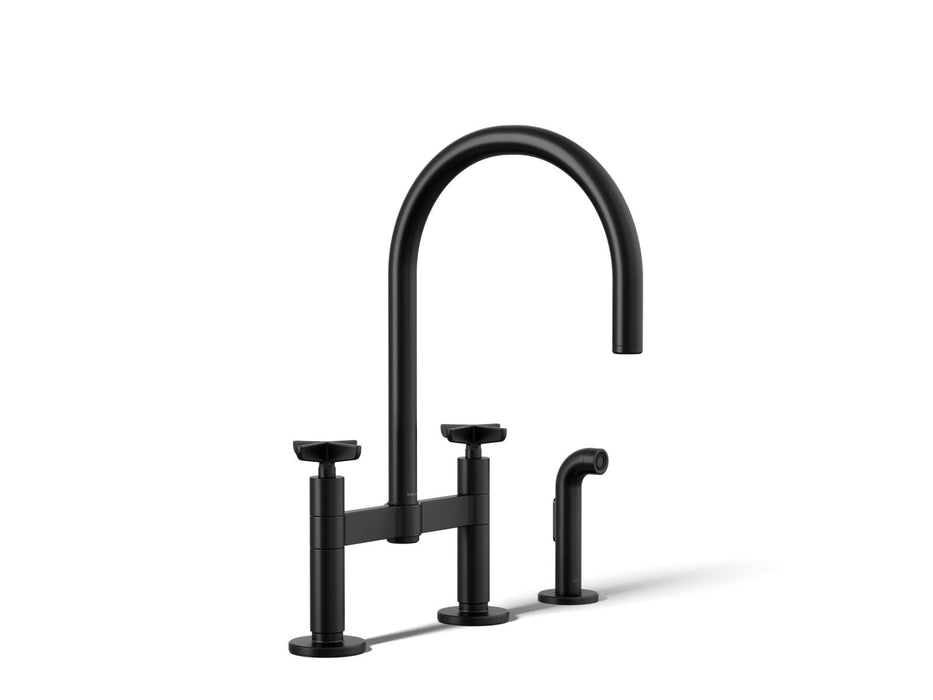 KOHLER K-28673-3 Billet Two-hole bridge kitchen sink faucet with side sprayer