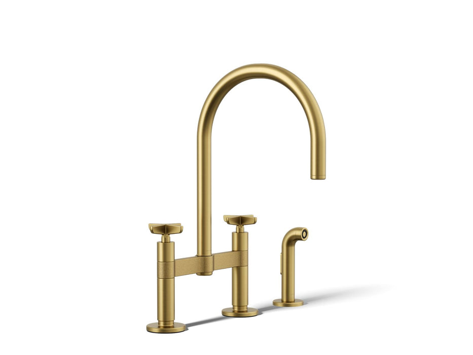KOHLER K-28673-3 Billet Two-hole bridge kitchen sink faucet with side sprayer
