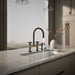 KOHLER K-28673-9 Billet Two-hole bridge kitchen sink faucet with side sprayer, matte black with brushed moderne brass -...