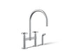 KOHLER K-28673-9 Billet Two-hole bridge kitchen sink faucet with side sprayer, polished chrome