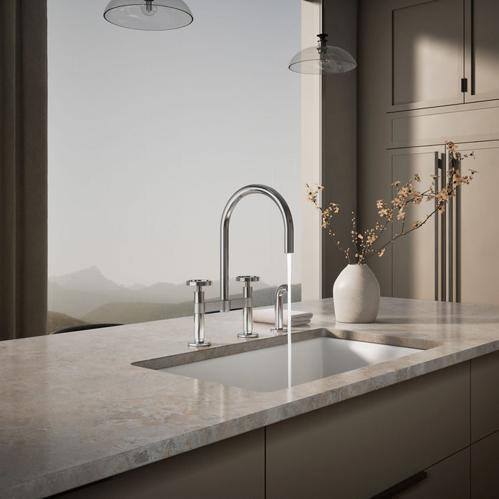 KOHLER K-28673-9 Billet Two-hole bridge kitchen sink faucet with side sprayer, polished chrome - view 5