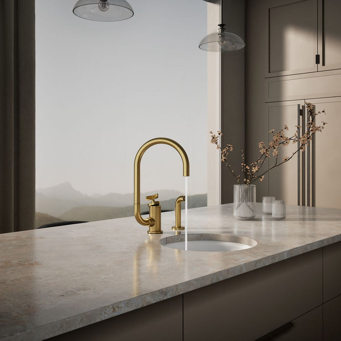 KOHLER K-28675-3 Billet Single-handle bar sink faucet with two-function extended-reach spout and side sprayer