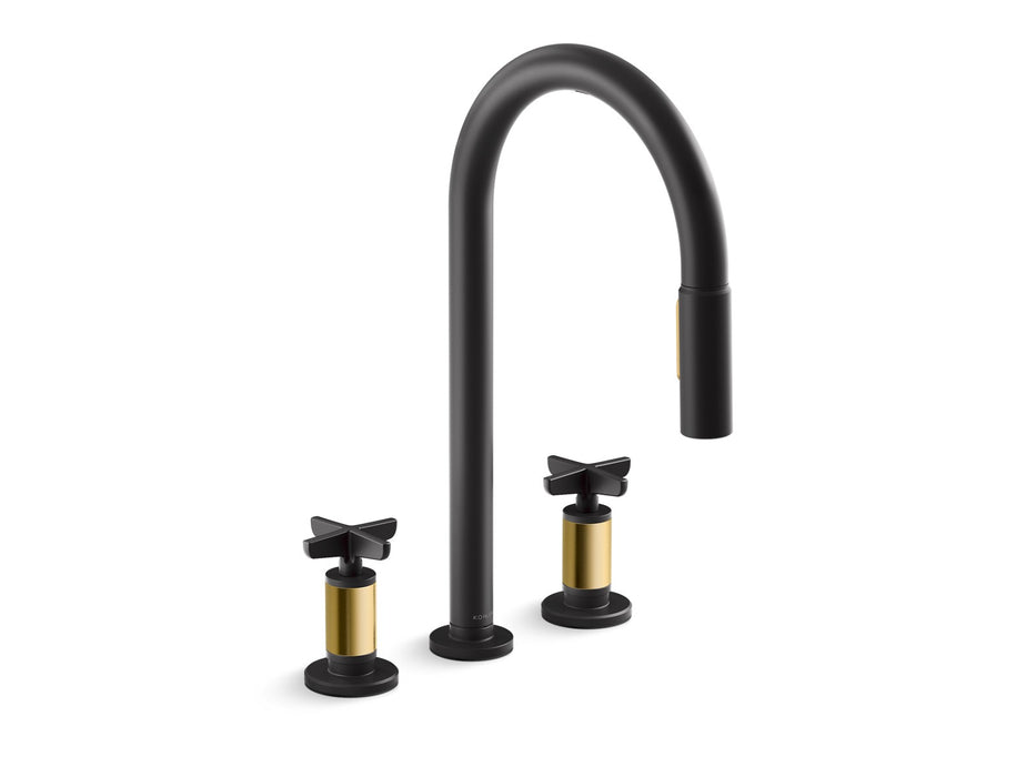 KOHLER K-28677-3RT2 Billet Touchless pull-down kitchen sink faucet with two-function sprayhead, matte black with brushed...