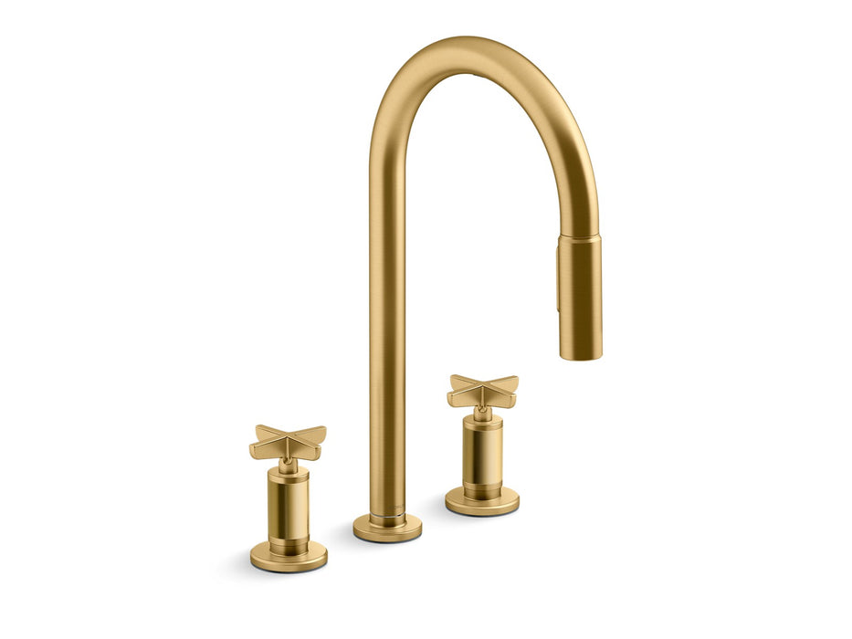 KOHLER K-28677-3RT2 Billet Touchless pull-down kitchen sink faucet with two-function sprayhead, vibrant brushed moderne brass