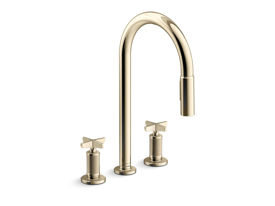 KOHLER K-28677-3RT2 Billet Touchless pull-down kitchen sink faucet with two-function sprayhead, vibrant french gold